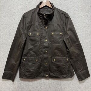 J Crew Waxed Cotton Utility Jacket Field Coat Olive Green Women 20.5" x 26.5"